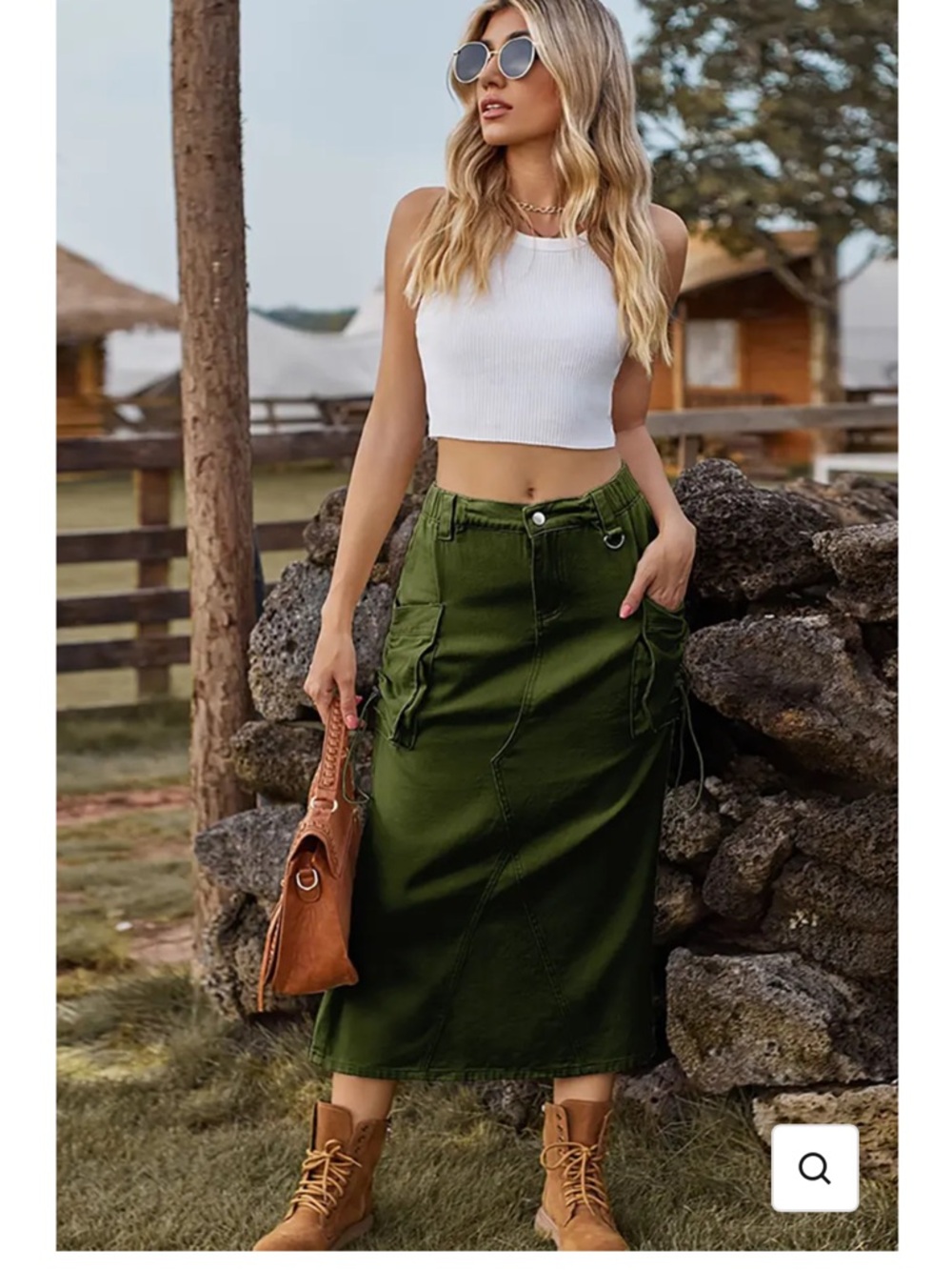 High Waist Cargo Midi Skirt Army Green S New Aria Romance Spring 2026 NEW Denim